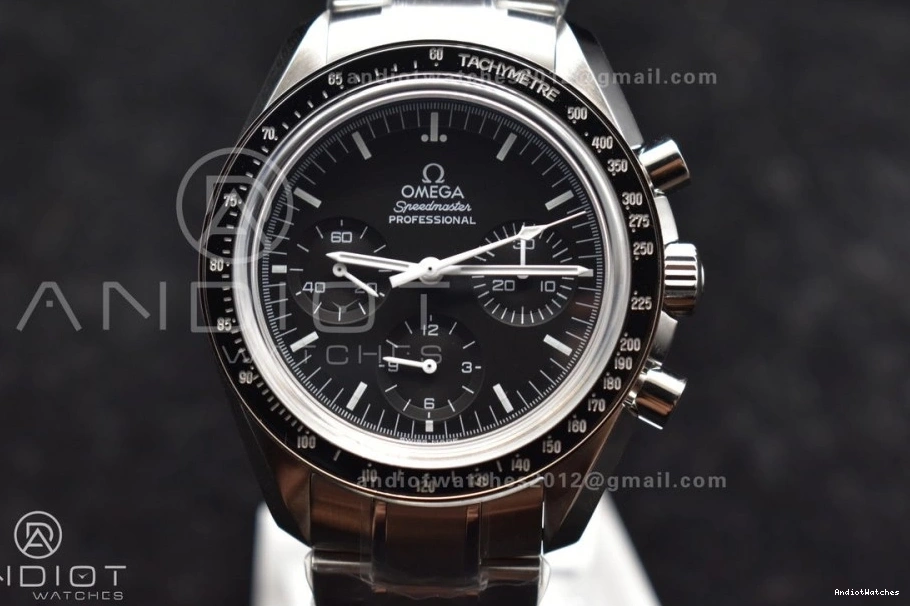 Back MoonWatch Manual SS Winding 1121 Speedmaster Effortless SS OMF Chrono Transparent Movement Black Sapphire Bracelet on Crystal Dial with 1224